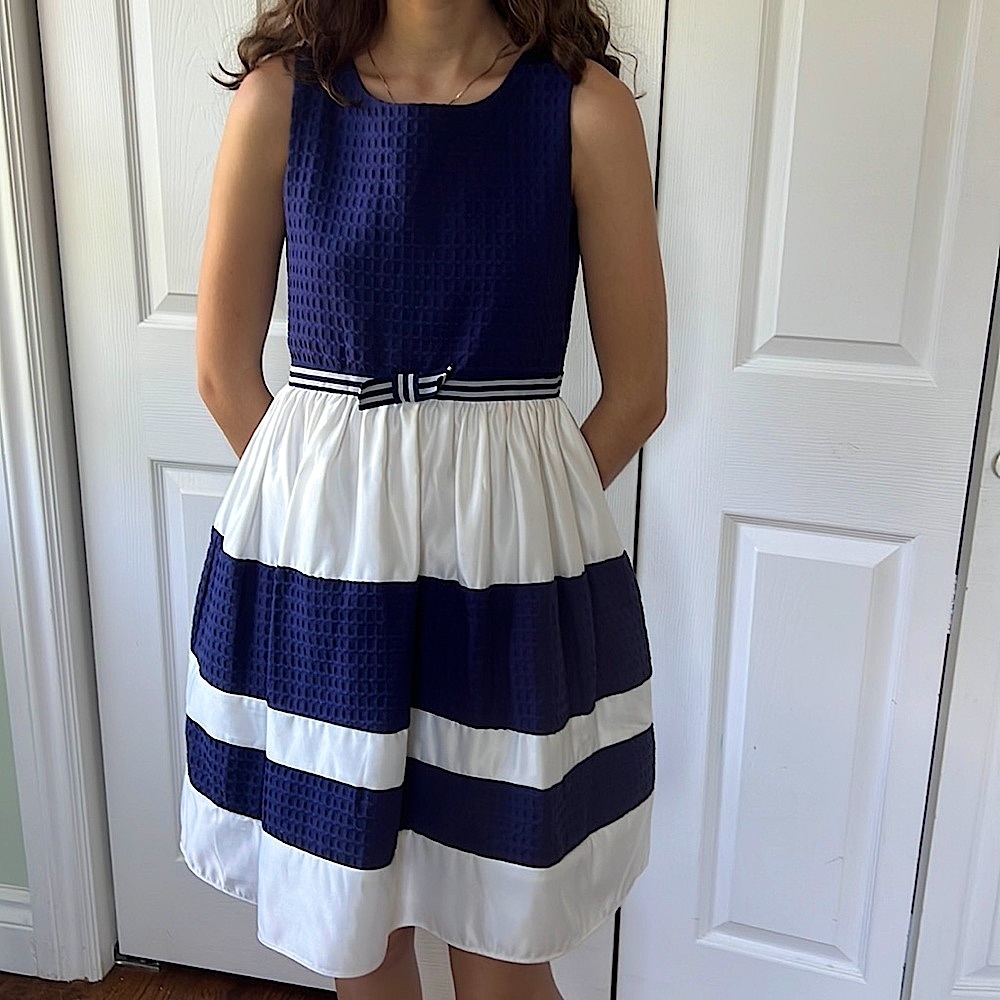 Dorissa Girls dress size 14 blue/ white